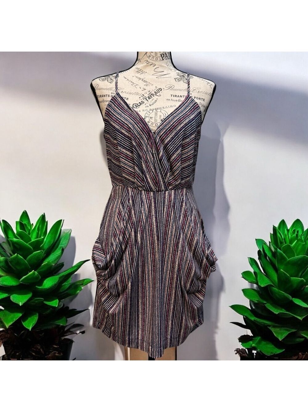 BCBGeneration Racerback Mini Dress Size S Blue Pink Striped Sleeveless